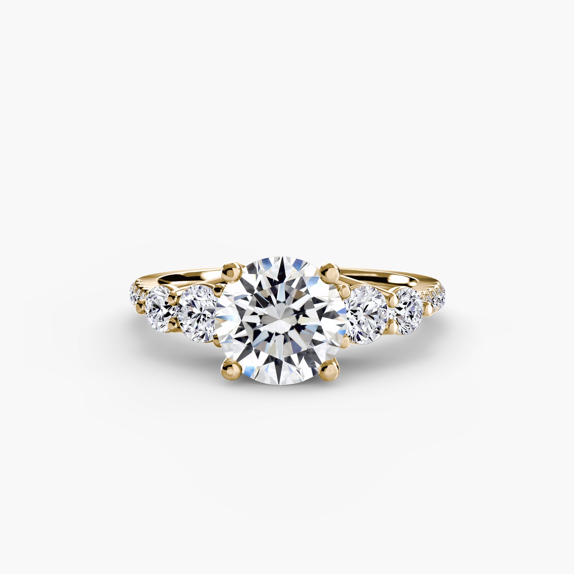 14K Yellow Gold Pavé Crest Five Engagement Ring Setting with Lab-Grown Diamond Band