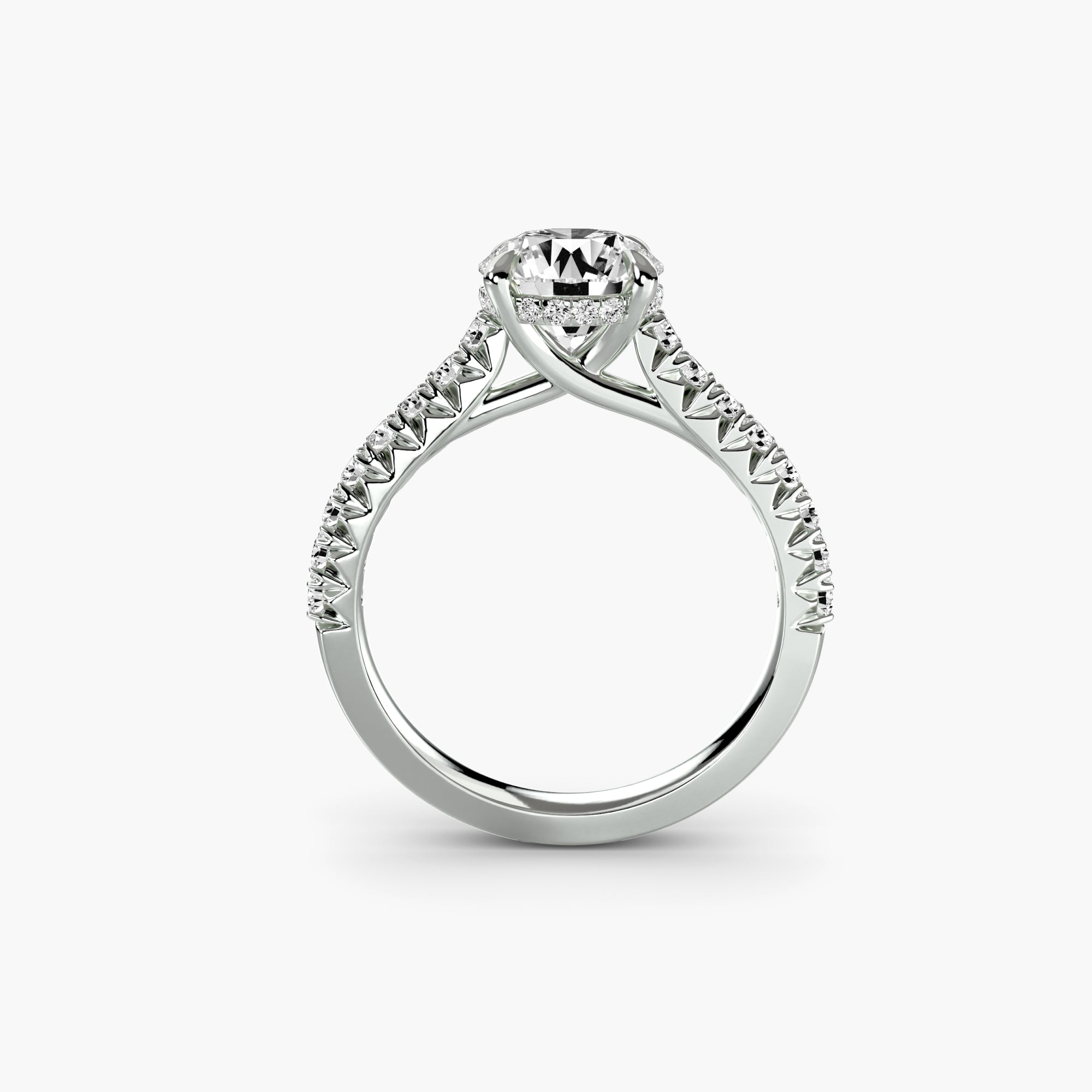 14K White Gold Celestia Hidden Halo Pavé Engagement Ring Setting with Lab-Grown Diamond Band Setting Side View
