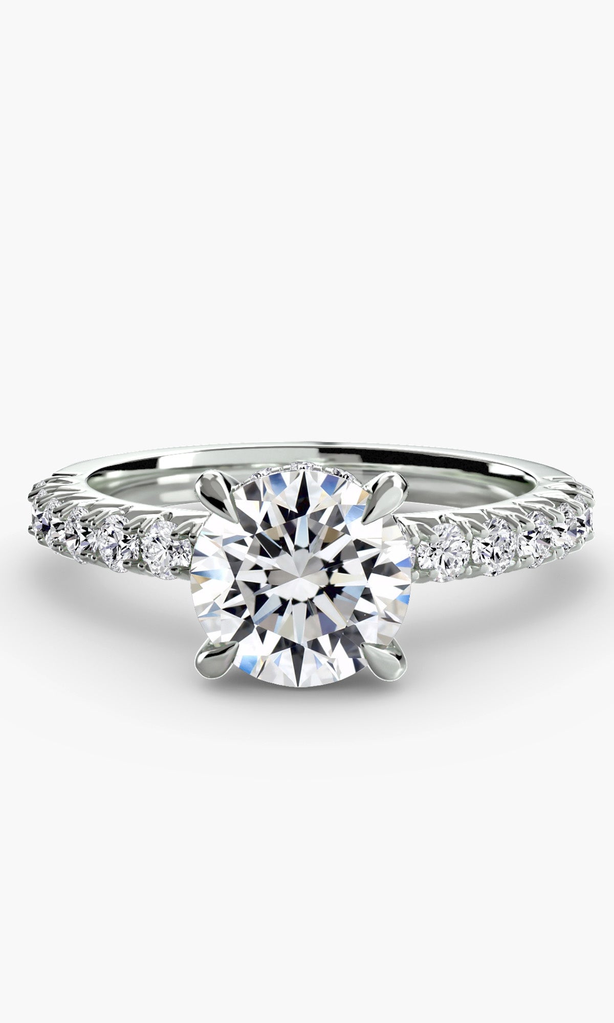 14K White Gold Pavéline Hidden Halo Solitaire Engagement Ring Setting with Lab-Grown Diamond Band