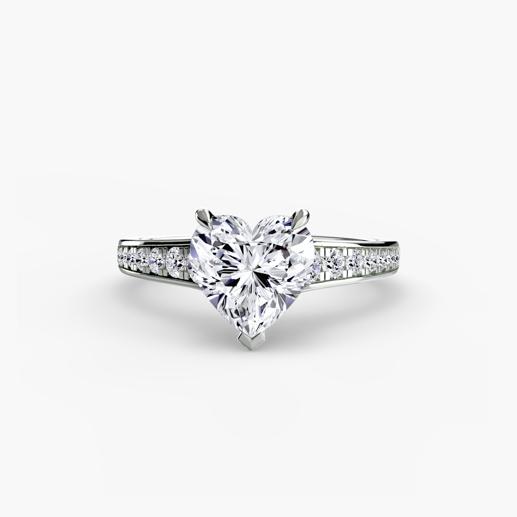 Jacob Mercari 14K White Gold Lab Grown Diamond Engagement Ring: Heart Cut Centre Stone a Channel Set Pavé band.