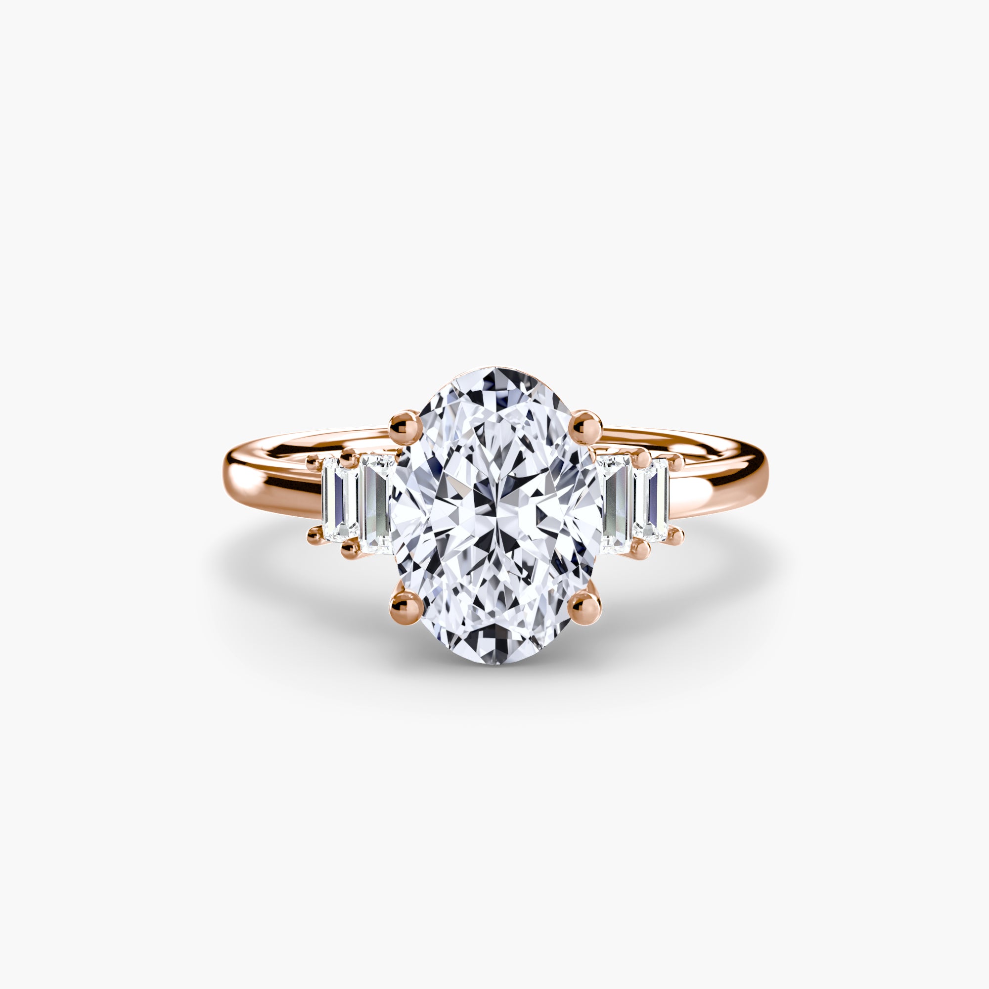 Jacob Mercari 14K Yellow Gold Lab Grown Diamond Engagement Ring: Oval Cut Centre Diamond with baguette side diamonds.