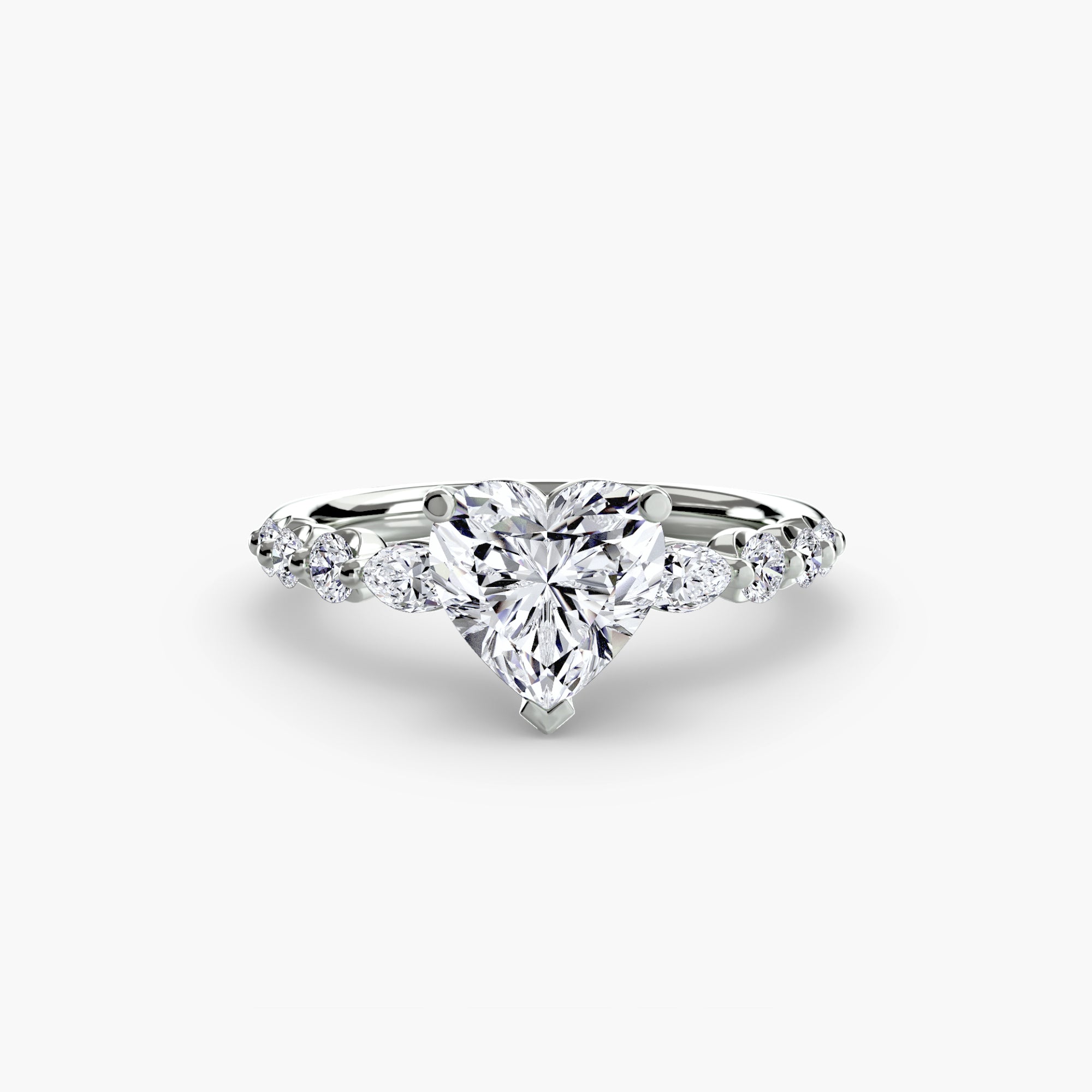 Jacob Mercari 14K White Gold Lab Grown Diamond Engagement Ring: heart Centre Diamond with Tiered Accent Diamonds.