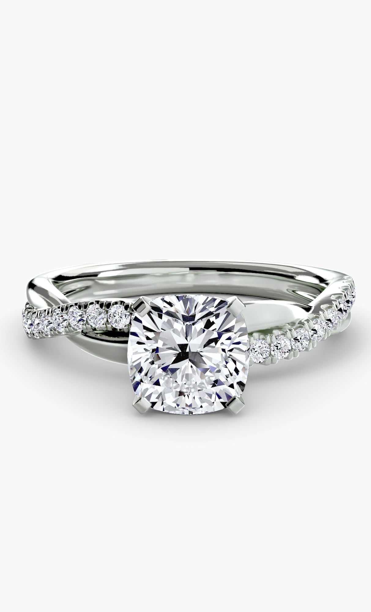 14K White Gold Helix Pavé Engagement Ring Setting with Lab-Grown Diamond Band