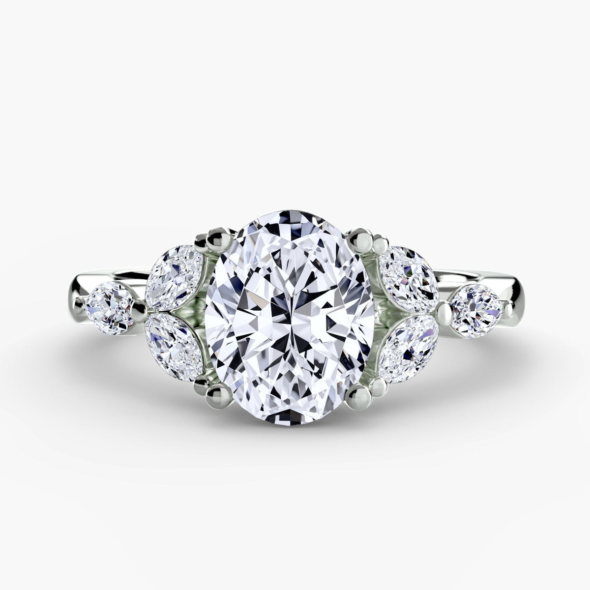 14K White Gold Blooming Crest Engagement Ring Setting with Lab-Grown Diamond Band