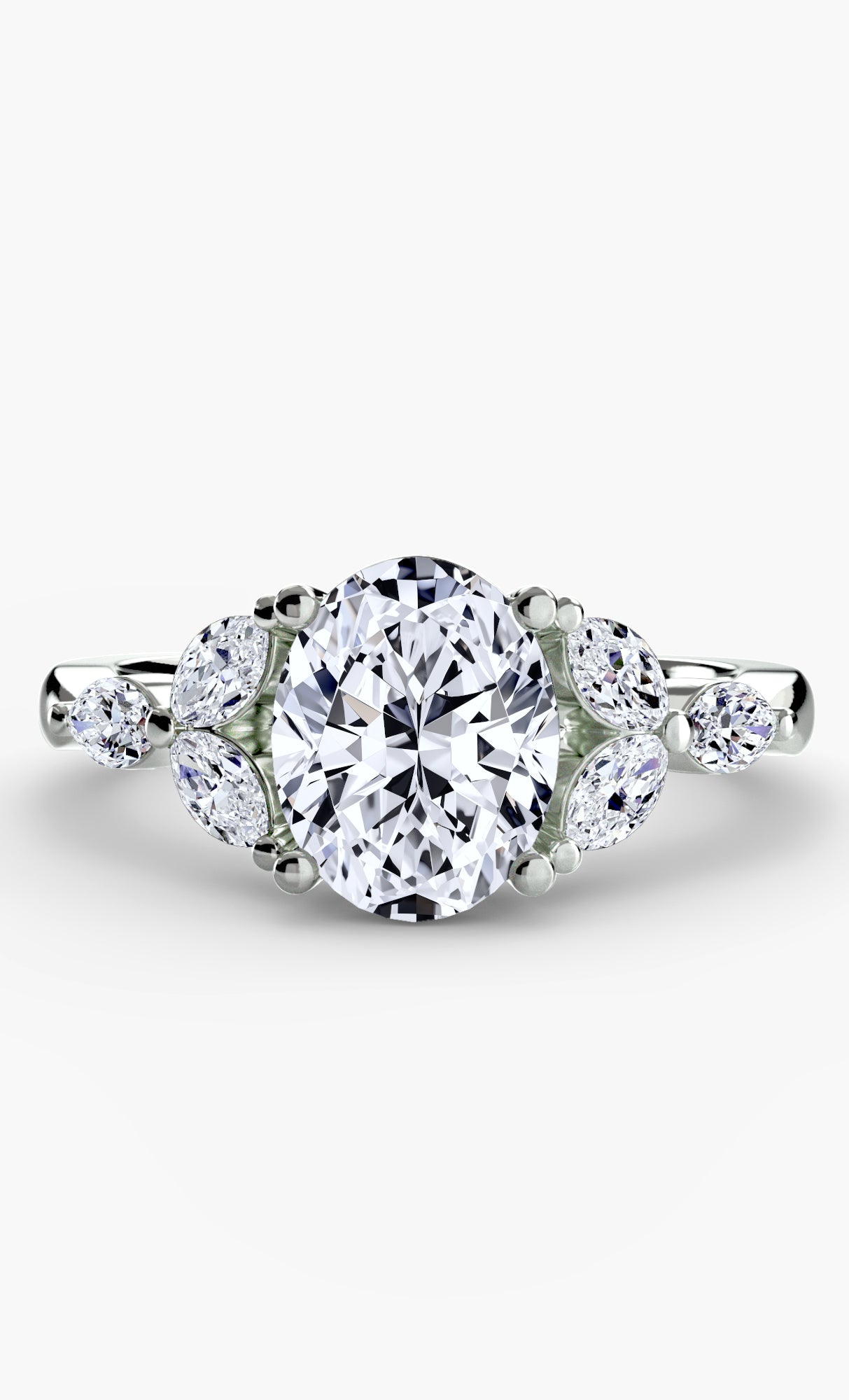 14K White Gold Blooming Crest Engagement Ring Setting with Lab-Grown Diamond Band