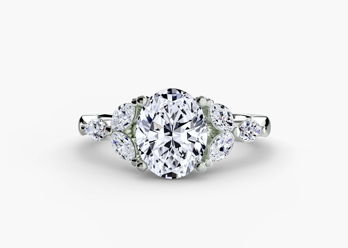 14K White Gold Blooming Crest Engagement Ring Setting with Lab-Grown Diamond Band