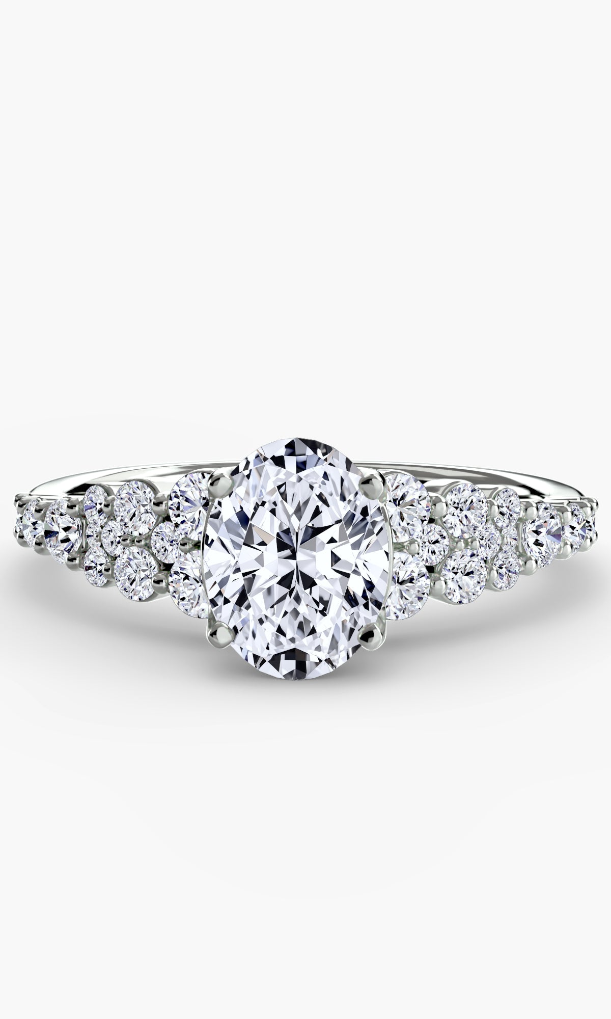 14K White Gold Starlight Cluster Engagement Ring Setting with Lab-Grown Diamond Band