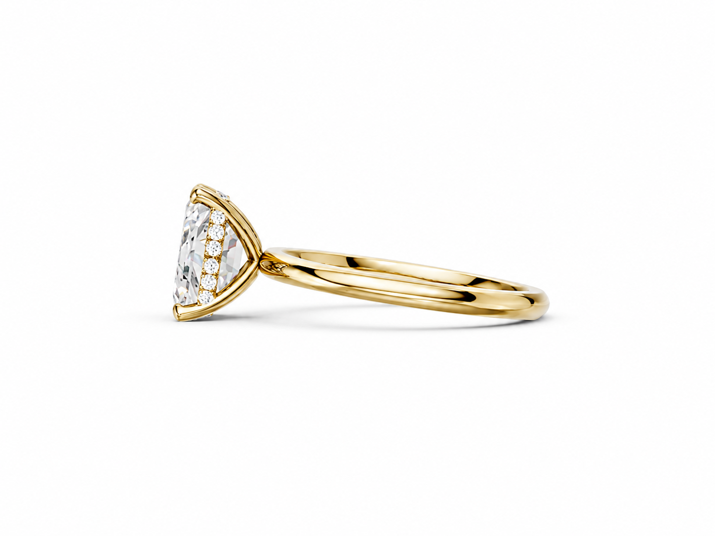 14K Yellow Gold Emerald Cut Diamond Whispered Brilliance Hidden Halo Lab-Grown Diamond Engagement Ring Side View