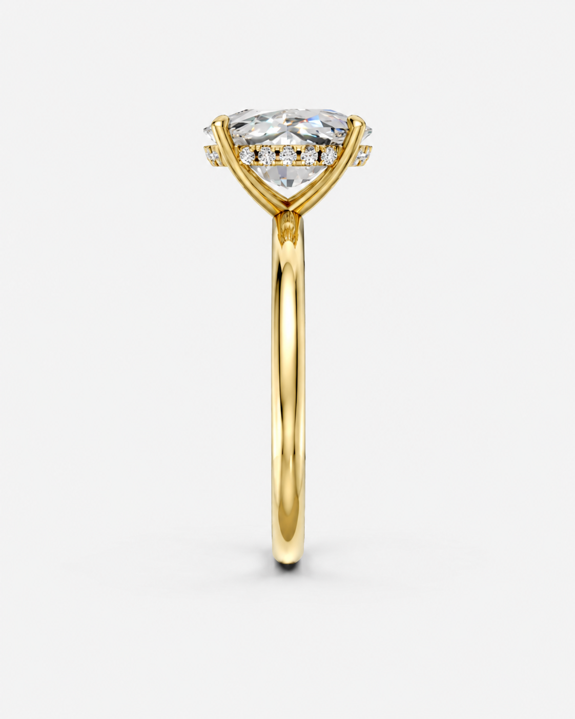 14K Yellow Gold Oval Cut Diamond Whispered Brilliance Hidden Halo Lab-Grown Diamond Engagement Ring Side View