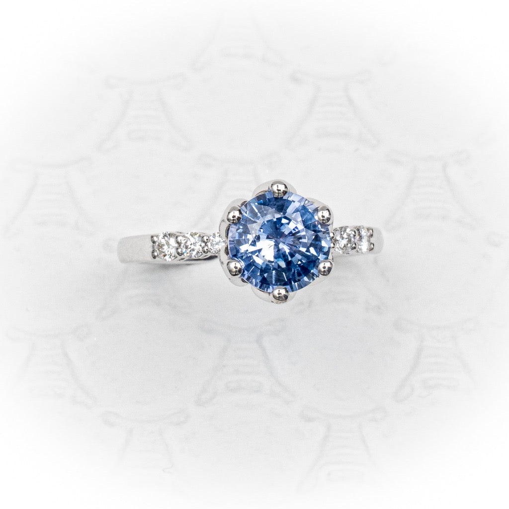 Jacob Mercari Blue Round cut Diamond Engagement Ring on 14K White Gold Pave Band