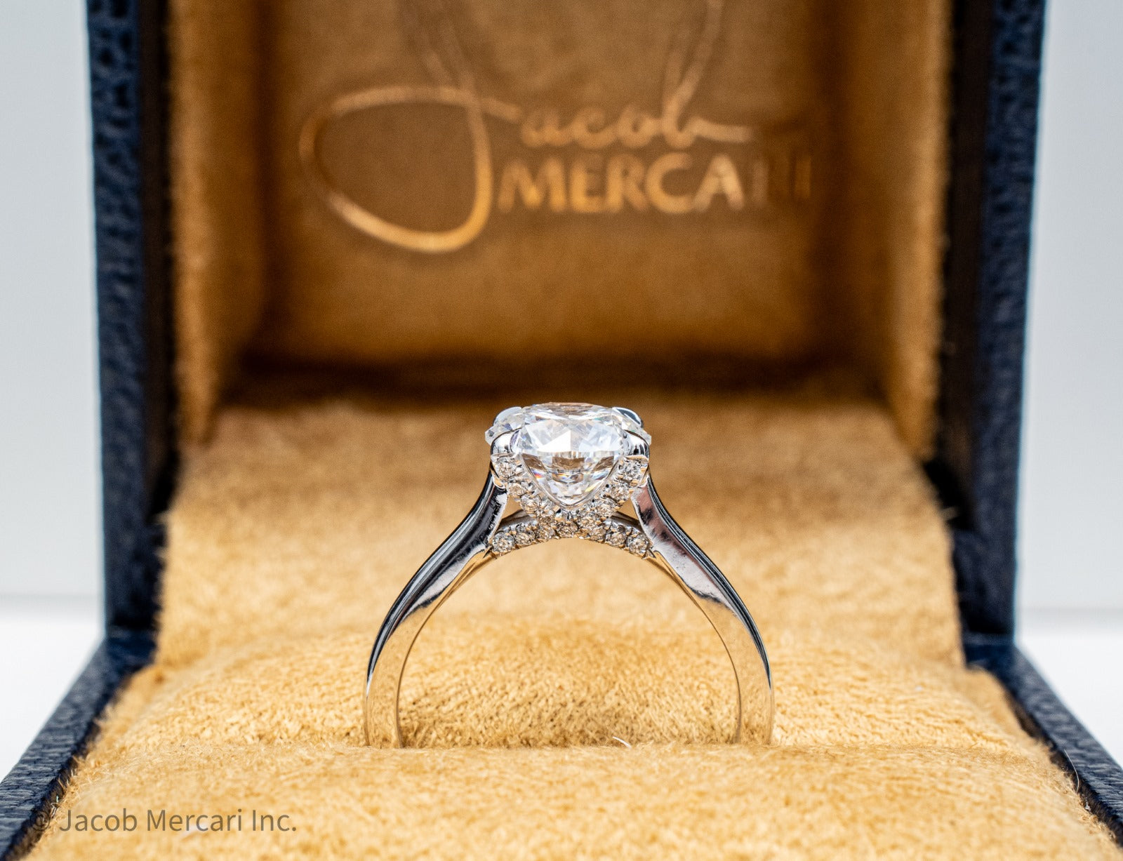Jacob Mercari 14K White Gold twisted hidden halo lab-grown diamond engagement ring