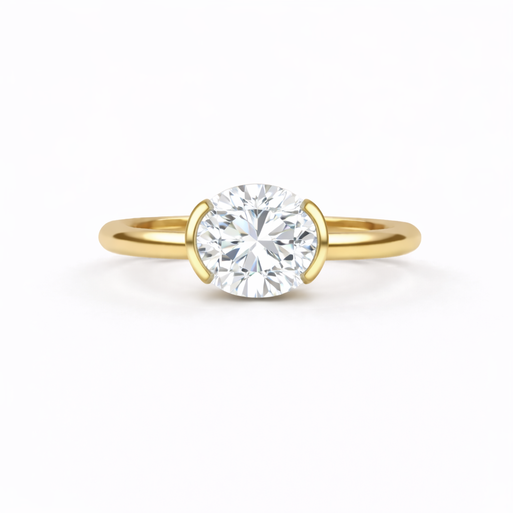 Jacob Mercari 14K Yellow Gold Half Bezel Lab-Grown Oval Cut Diamond Engagement Ring