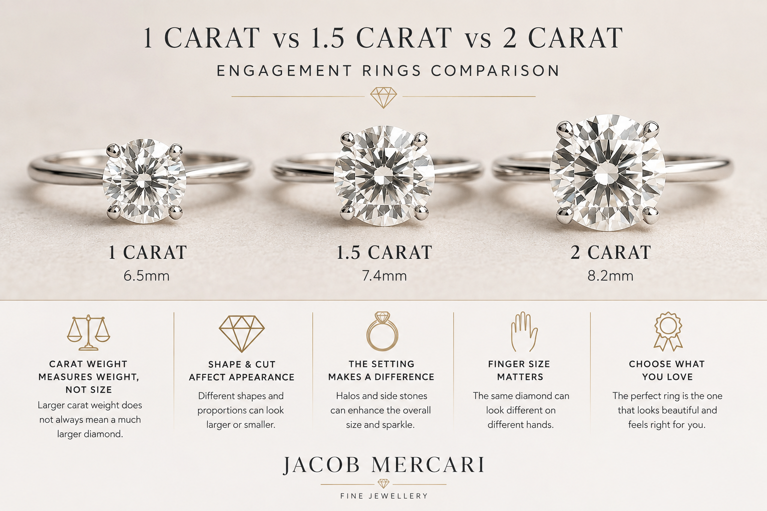 diamond shape and carat size comparison for engagement rings jacob mercari