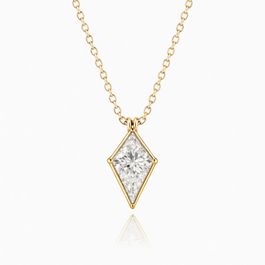 Jacob Mercari 14K Yellow Gold 1 ct kite shape lab-diamond pendant necklace