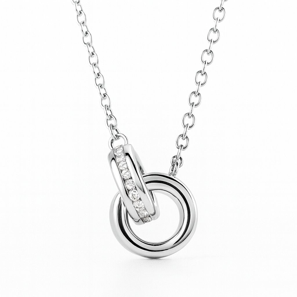 14K Gold Natural Diamond Interlocking Circles Necklace