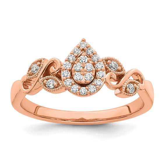 Jacob Mercari Vintage Style 14K Rose Gold Diamond Cluster Teardrop Engagement Ring