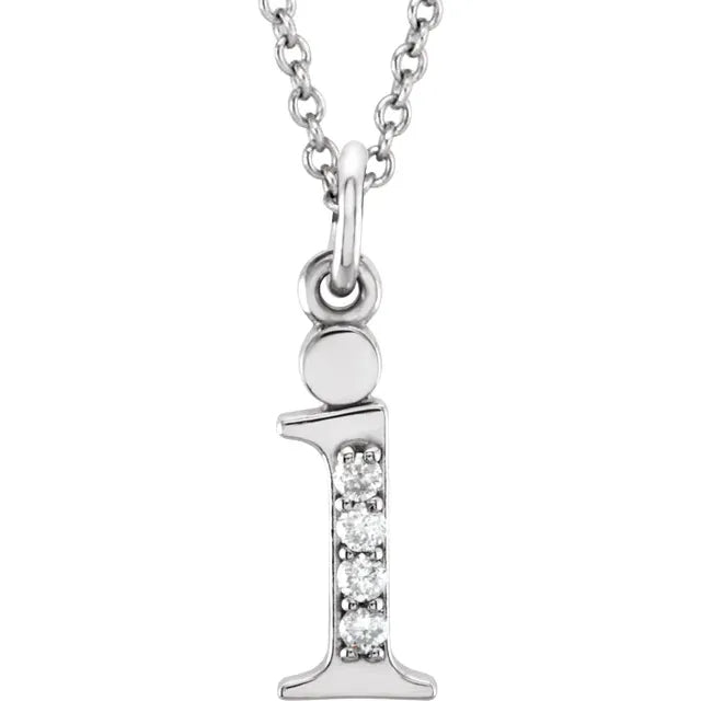 Jacob Mercari 14K White Gold Natural Diamond Lowercase i Initial Necklace 