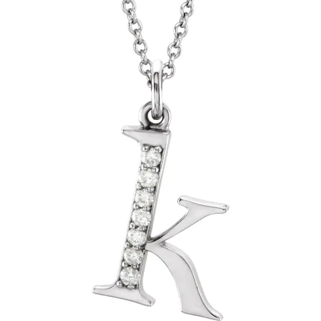 Jacob Mercari 14K White Gold Natural Diamond Lowercase k Initial Necklace 