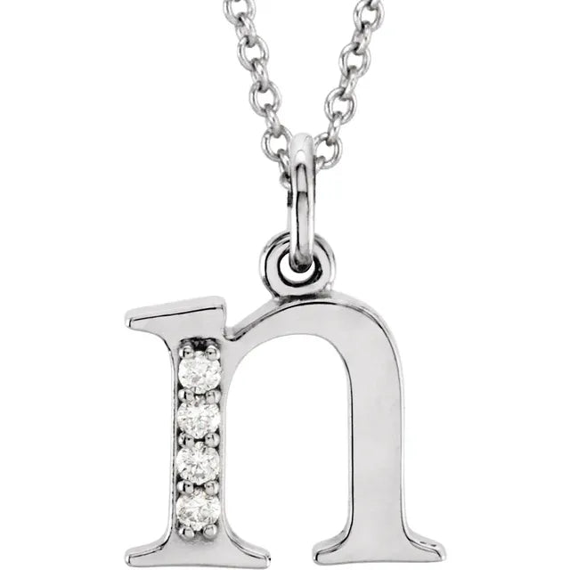 Jacob Mercari 14K White Gold Natural Diamond Lowercase n Initial Necklace 