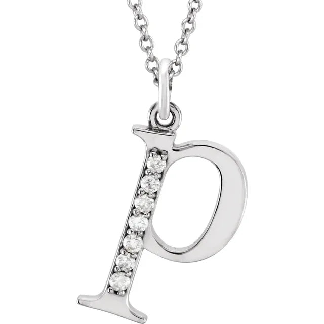 Jacob Mercari 14K White Gold Natural Diamond Lowercase p Initial Necklace 