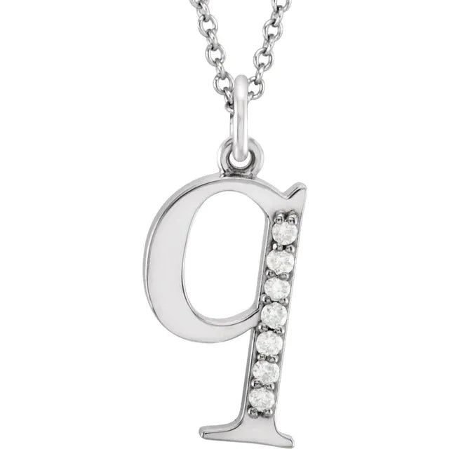 Jacob Mercari 14K White Gold Natural Diamond Lowercase q Initial Necklace 