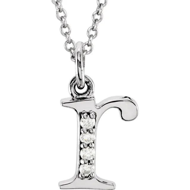 Jacob Mercari 14K White Gold Natural Diamond Lowercase r Initial Necklace 