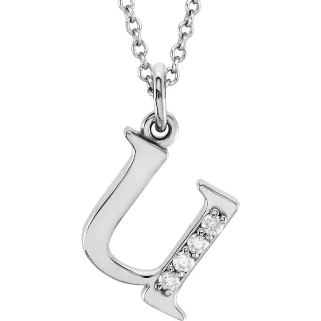 Jacob Mercari 14K White Gold Natural Diamond Lowercase u Initial Necklace 