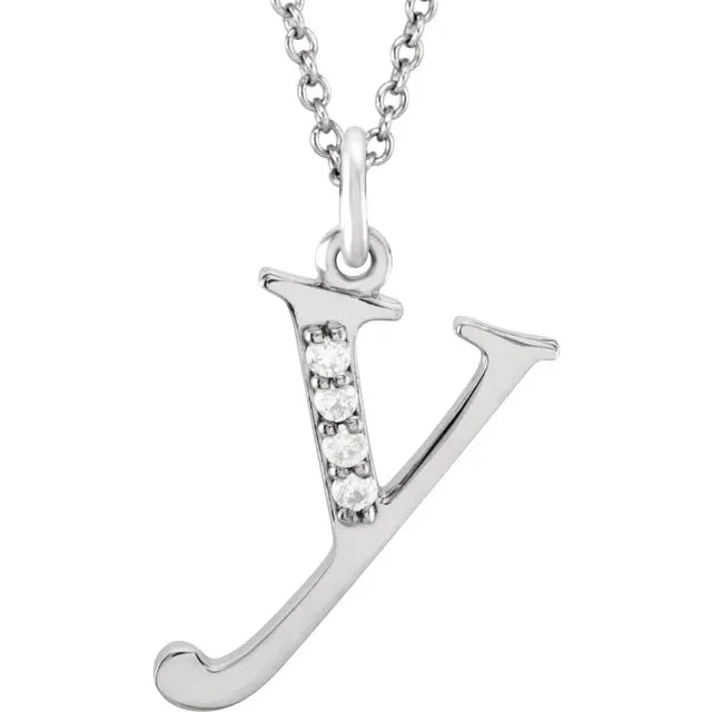 Jacob Mercari 14K White Gold Natural Diamond Lowercase y Initial Necklace 
