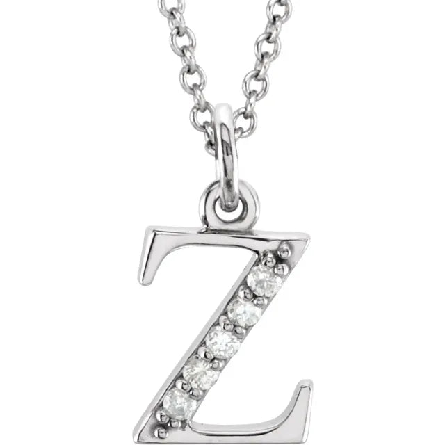 Jacob Mercari 14K White Gold Natural Diamond Lowercase z Initial Necklace 