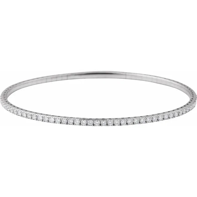 1 CTW Natural Diamond Flexible Bangle Bracelet in 14K White Gold