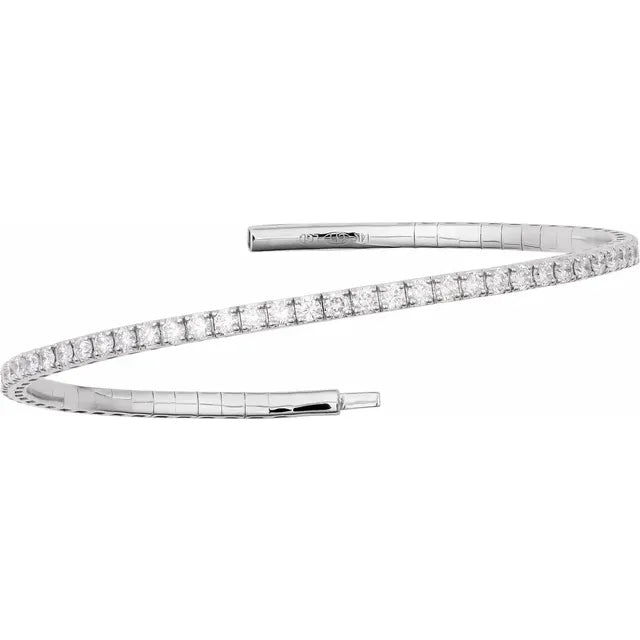 1 CTW Natural Diamond Flexible Bangle Bracelet in 14K White Gold