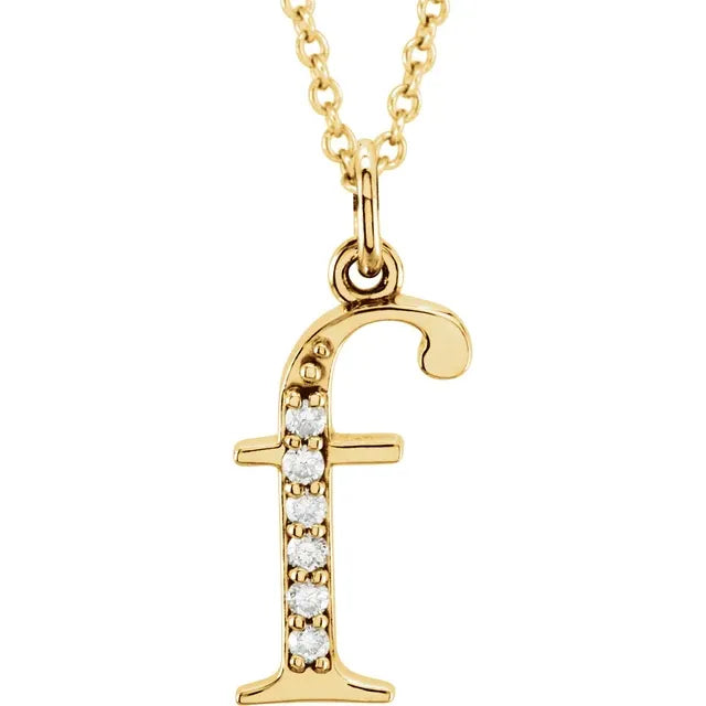 Jacob Mercari 14K Yellow Gold Natural Diamond Lowercase f Initial Necklace 