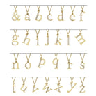 Gold necklaces with letters from A to Z on a white background
