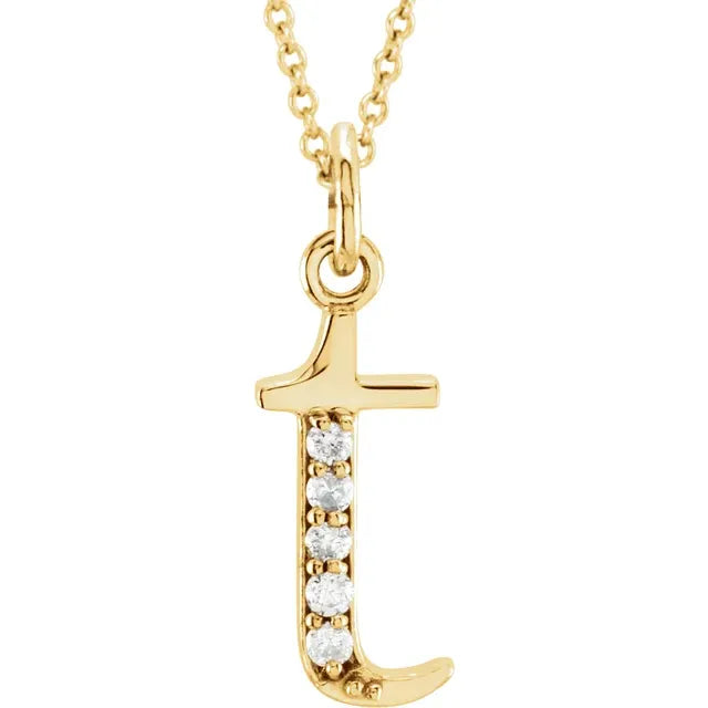 Jacob Mercari 14K Yellow Gold Natural Diamond Lowercase t Initial Necklace 