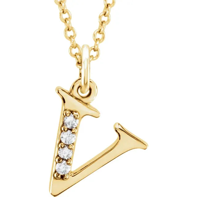 Jacob Mercari 14K Yellow Gold Natural Diamond Lowercase v Initial Necklace 