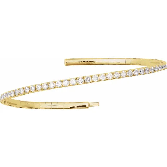 1 CTW Natural Diamond Flexible Bangle Bracelet in 14K Yellow Gold
