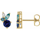 Jacob Mercari 14K Yellow Gold Blue Sapphire, Aquamarine, Blue Zircon & Diamond Earrings