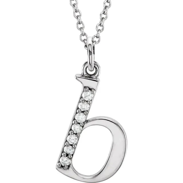 Jacob Mercari 14K White Gold Natural Diamond Lowercase b Initial Necklace 