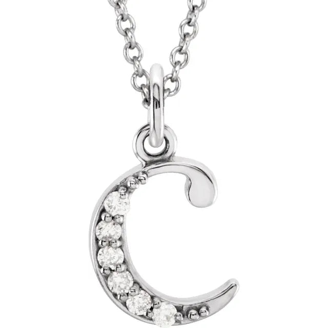 Jacob Mercari 14K White Gold Natural Diamond Lowercase c Initial Necklace 