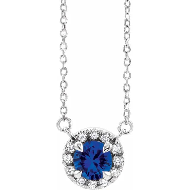 Jacob Mercari 14K_White_4.5_mm_Natural_Blue_Sapphire diamond halo necklace