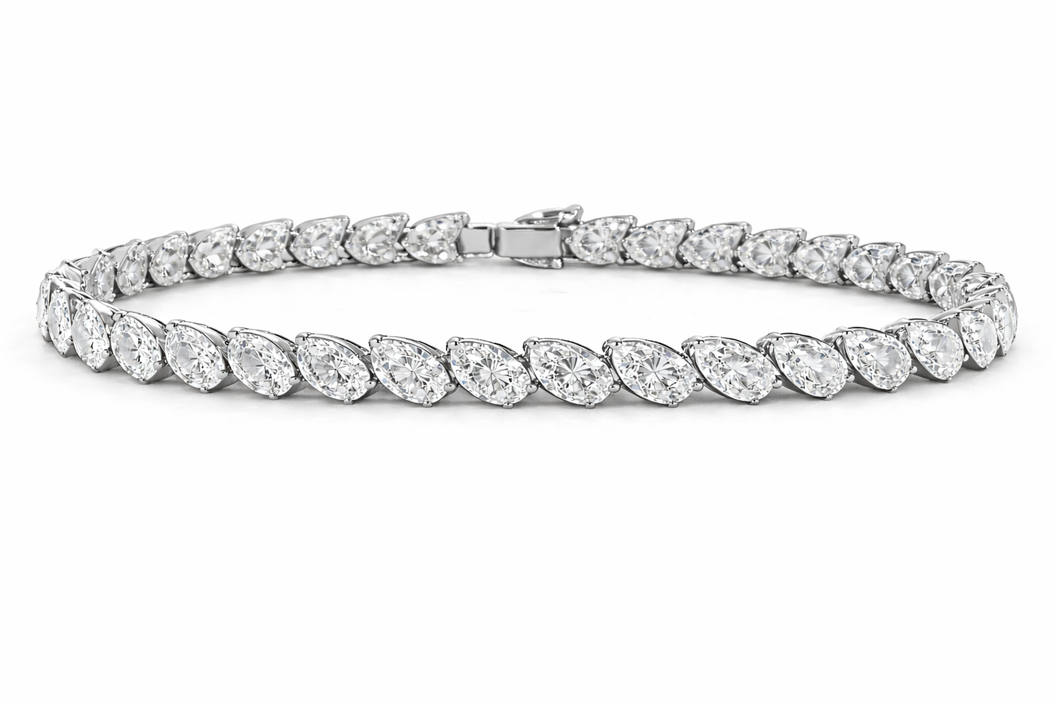 Jacob Mercari 14K White Gold Angled Pear Cut Lab-Grown Diamond Tennis Bracelet 3-7 CTW