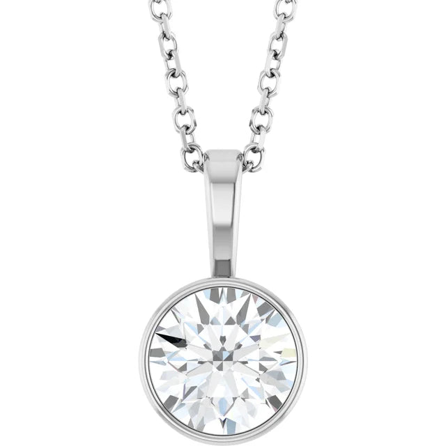 14K White Gold Natural Diamond Bezel-Set Solitaire Necklace