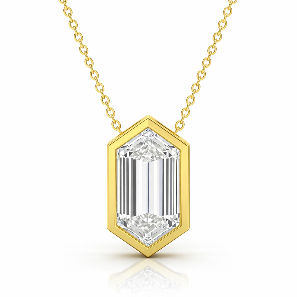 Jacob Mercari 14K Yellow Gold Hexagonal Lab-Grown Diamond Bezel Solitaire Necklace
