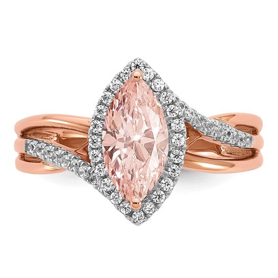 Jacob Mercari Vintage Style 14k Rose Gold Diamond Morganite Marquise Engagement Ring