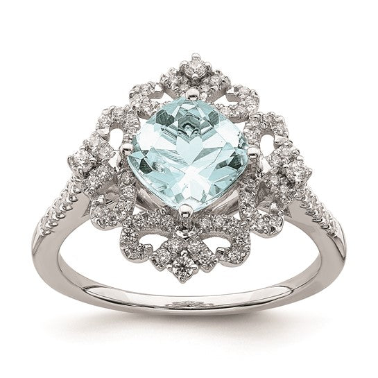 Jacob Mercari Vintage Style 14K White Gold Cushion-cut Aquamarine Diamond Engagement Ring