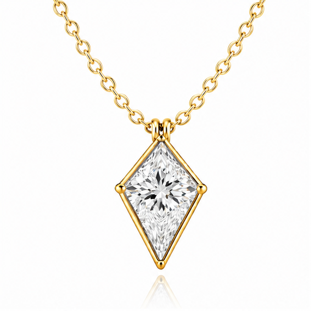 14K Yellow Gold Kite Diamond with bezel setting necklace 
