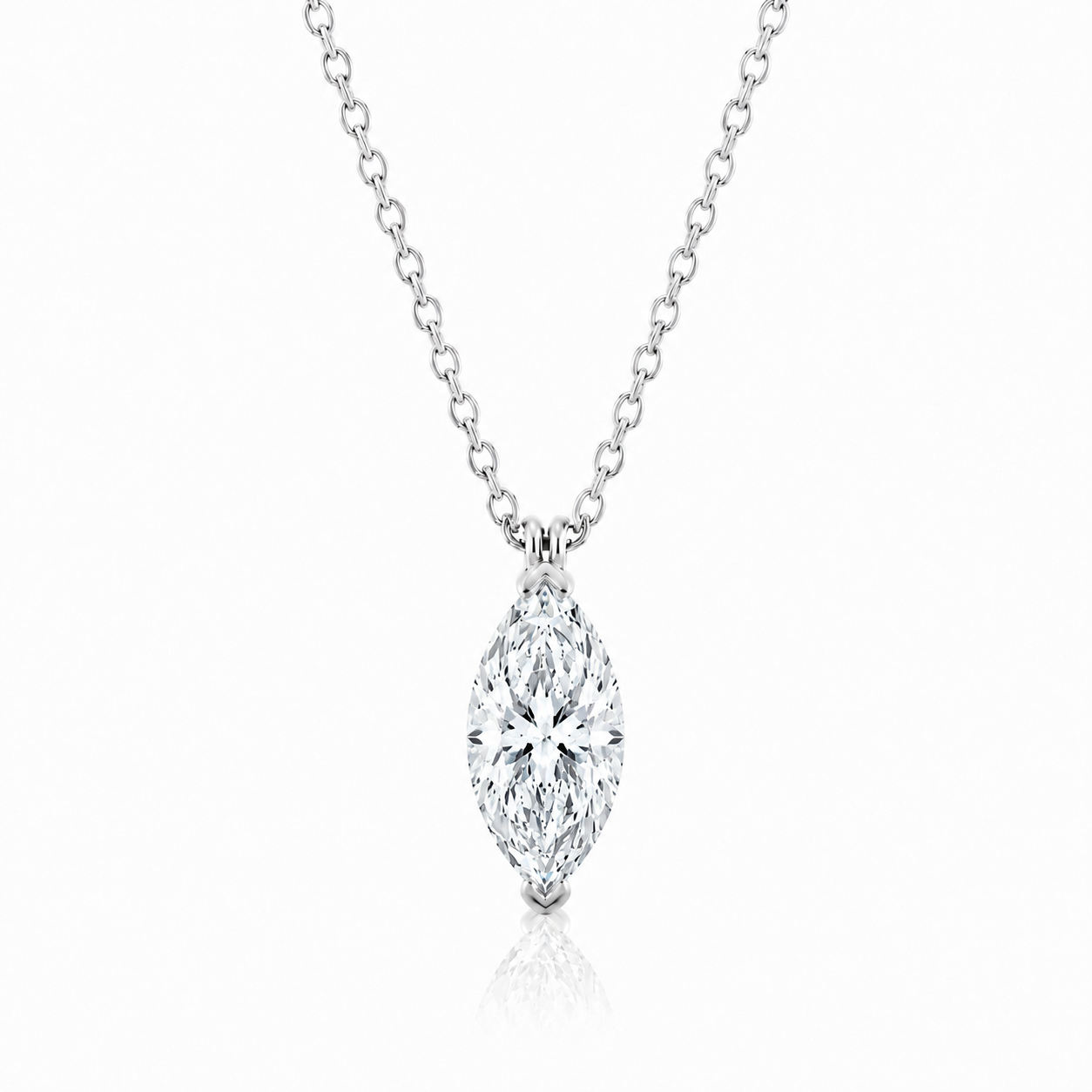 14K White Gold Marquise Cut Lab-Grown Diamond Solitaire Necklace
