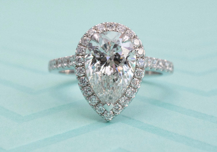 Jacob Mercari Custom Pear Cut Diamond Halo Engagement Ring