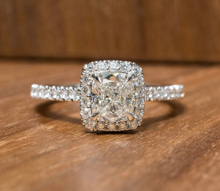 Jacob Mercari Custom Cushion Halo Pave Band in 14K White Gold