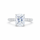 Jacob Mercari 14K White Gold Lab-Grown Diamond Engagement Ring: Cushion Cut diamond pavé band.
